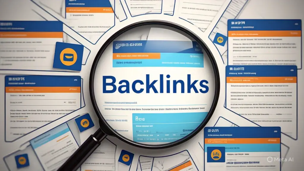 Backlinks concept showing interconnected websites linking to a central site with arrows and digital icons